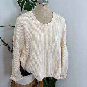 GAP Cream Ribbed Knit Oversized Sweater Pullover Long Sleeve Women‎ XL
